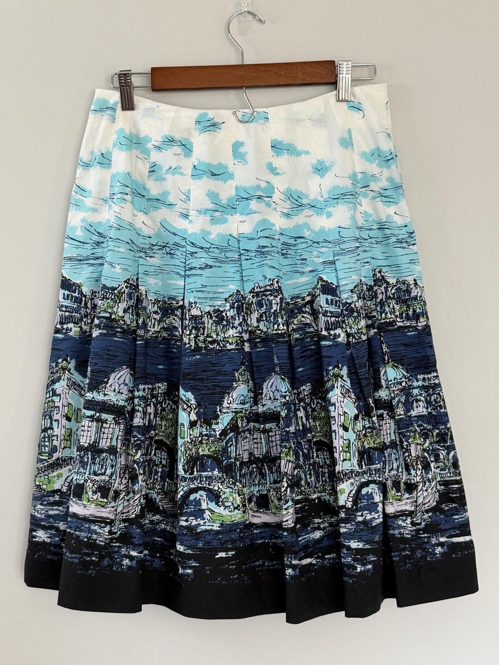 Talbots Venice Print Pleated A-Line Skirt Blue White Travel 4P - Picture 3 of 16